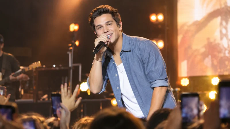 Austin Mahone performing on stage during a live concert